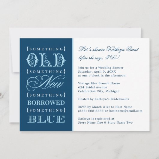  Iets Blauw Navy Bruiloft Vrijgezellenfeest Kaart (Voorkant)