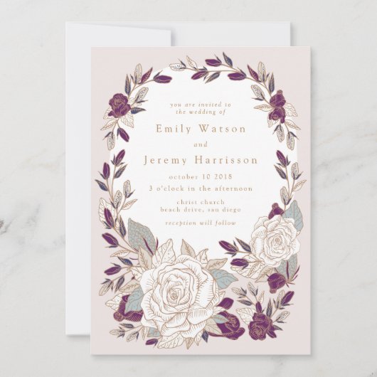 Iets blauw  Roos huwelijksuitnodiging Kaart (Voorkant)