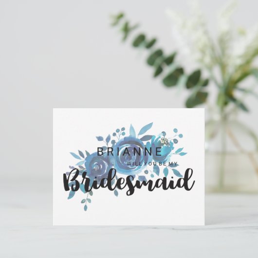 Iets blauw Roos zal je mijn bruidsmeisje zijn Kaart (Staand voorkant)