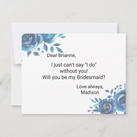 Iets blauw Roos zal je mijn bruidsmeisje zijn Kaart (Achterkant)