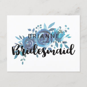 Iets blauw Roos zal je mijn bruidsmeisje zijn Kaart