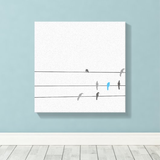Iets blauw | Simplistische Bird Sky Painting Canvas Afdruk (Insitu (Houten vloer))