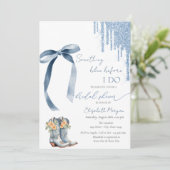 Iets blauw strikje glitter druppels cowboy laarzen kaart (Staand voorkant)