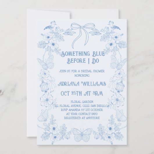 Iets blauw Toile Bow Bruids Douche Uitnodiging (Voorkant)
