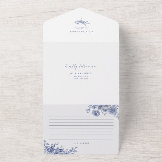 Iets blauw Toile Frans blauw Vrijgezellenfeest All In One Uitnodiging (Buitenkant)