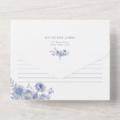 Iets blauw Toile Frans blauw Vrijgezellenfeest All In One Uitnodiging (Achterkant)