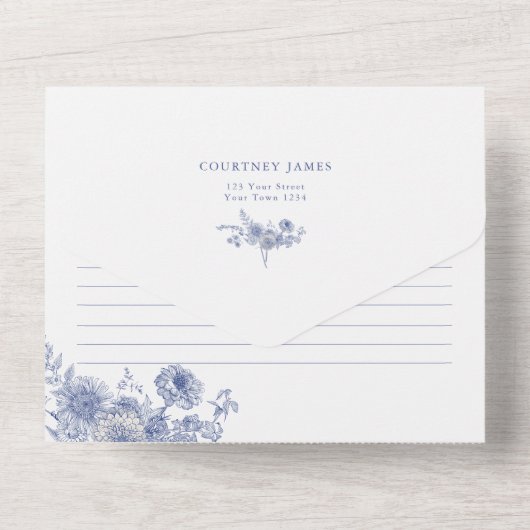 Iets blauw Toile Frans blauw Vrijgezellenfeest All In One Uitnodiging (Achterkant)