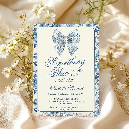 Iets Blauw Toile Vrijgezellenfeest Brunch Kaart