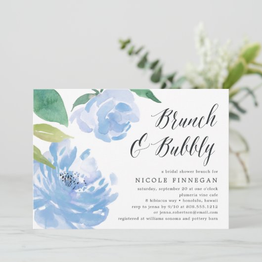 Iets blauw | Uitnodiging Vrijgezellenfeest Brunch (Staand voorkant)