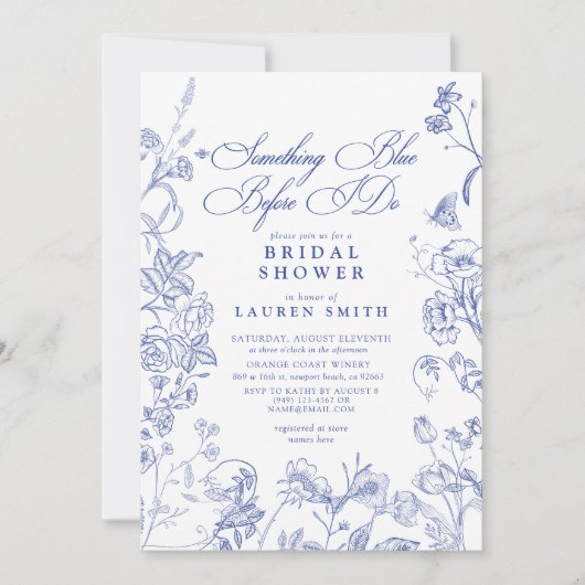 Iets Blauw Victoriaans Bloemen Vrijgezellenfeest Kaart (Voorkant)