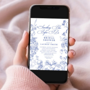 Iets blauw Victoriaans QR Floral Vrijgezellenfeest Kaart