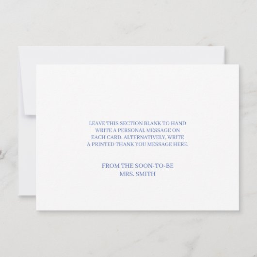 Iets blauw voor ik doe hydrangea bruidsdouche bedankkaart (Achterkant)