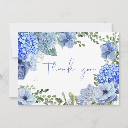 Iets blauw voor ik doe hydrangea bruidsdouche bedankkaart (Voorkant)
