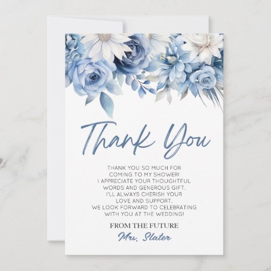 Iets blauw voor ik Floral Vrijgezellenfeest doe Bedankkaart (Voorkant)