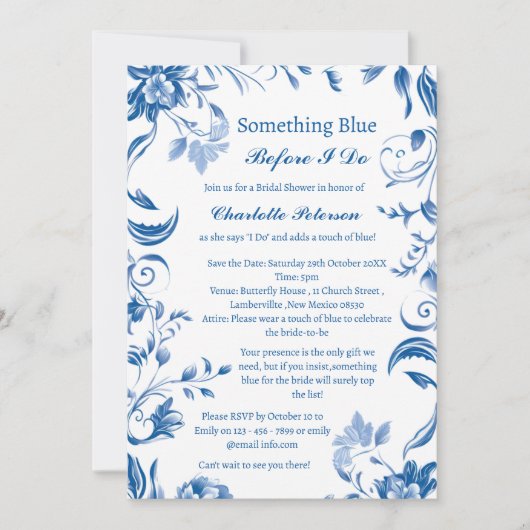 Iets blauw voor ik Floral Vrijgezellenfeest doe Kaart (Voorkant)