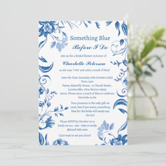 Iets blauw voor ik Floral Vrijgezellenfeest doe Kaart (Staand voorkant)