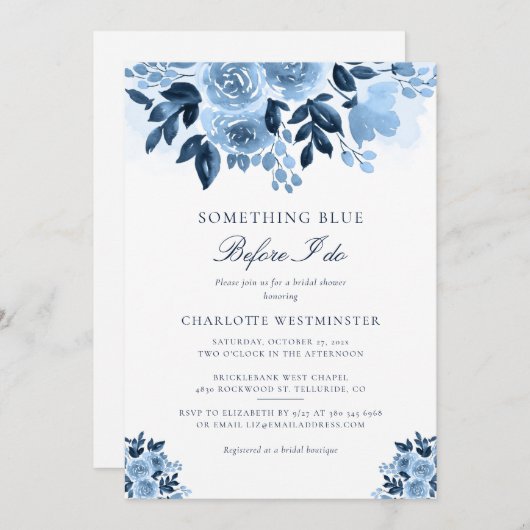 Iets blauw voor ik Floral Vrijgezellenfeest doe Kaart (Voorkant / Achterkant)