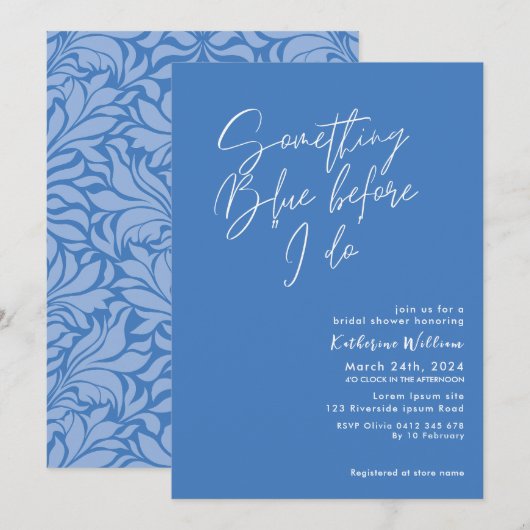 Iets blauw voordat ik blauw vrijgezellenfeest doe kaart (Voorkant / Achterkant)