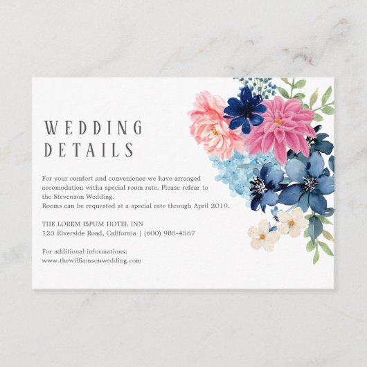 Iets blauw voordat ik bloemenbruiloft doe informatiekaartje (Voorkant)