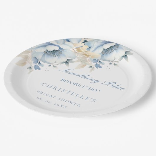 Iets blauw voordat ik bloemenVrijgezellenfeest doe Papieren Bordje (Gekanteld)