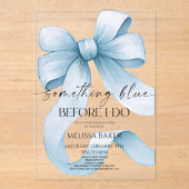 Iets blauw voordat ik Blue Bow Vrijgezellenfeest d Acryl Uitnodigingen (Voorkant)
