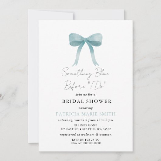 Iets blauw voordat ik Blue bow Vrijgezellenfeest d Kaart (Voorkant)