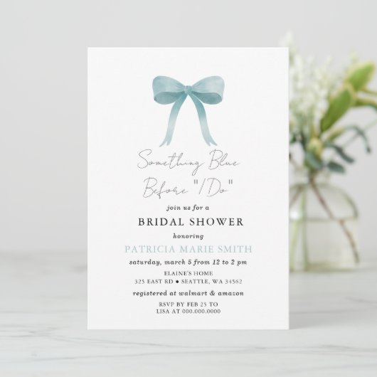 Iets blauw voordat ik Blue bow Vrijgezellenfeest d Kaart (Staand voorkant)