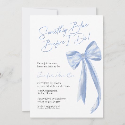 Iets blauw voordat ik Blue Bow Vrijgezellenfeest d Kaart (Voorkant)