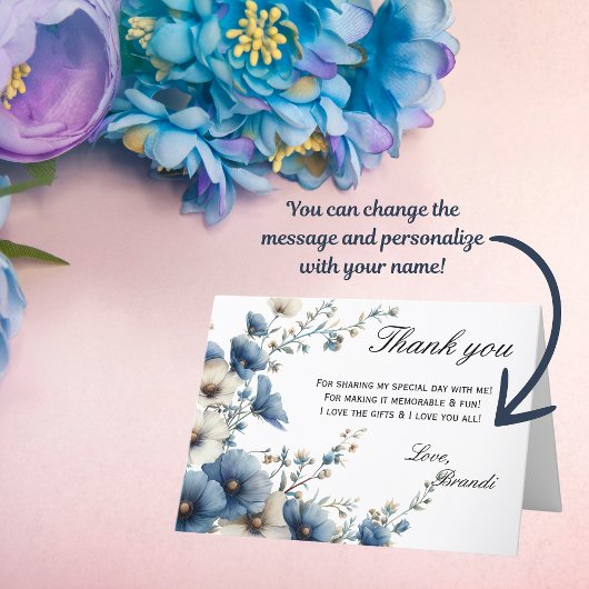 Iets blauw voordat ik deed gevouwen bedankkaart