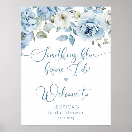 Iets blauw voordat ik doe stoffige bruids welkom poster (Voorkant)