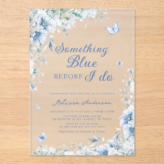 Iets blauw voordat ik elegant Vrijgezellenfeest do Acryl Uitnodigingen (Voorkant)