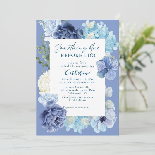 Iets blauw voordat ik hortensia vrijgezellenfeest kaart (Staand voorkant)