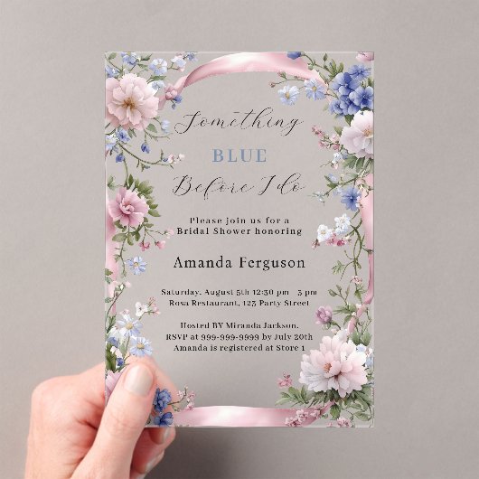 Iets blauw voordat ik roze Vrijgezellenfeest doe Acryl Uitnodigingen (Insitu (Draagbaar))