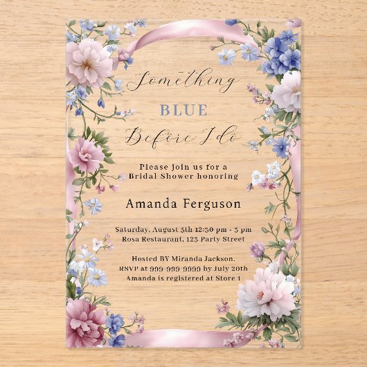 Iets blauw voordat ik roze Vrijgezellenfeest doe Acryl Uitnodigingen (Voorkant)