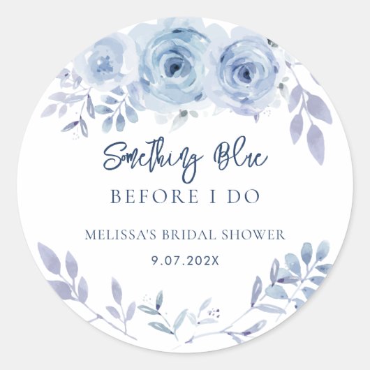 Iets Blauw Voordat Ik Trouw Bloemige Bruidsdouche Ronde Sticker (Voorkant)