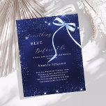 Iets blauw voordat ik Vrijgezellenfeest buig<br><div class="desc">Een marineblauwe achtergrond,  versierd met blauwe faux glitter en een boog. De blauwe kleur is ongelijk. Personaliseer en voeg een naam en partijgegevens toe. Tekst: Iets blauw voor ik het doe. 1 vel = 1 bruids douche uitnodiging bedrukt rand tot rand.</div>