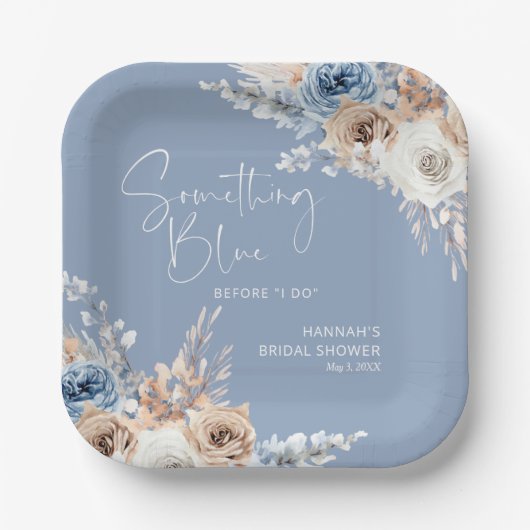 Iets blauw voordat ik Vrijgezellenfeest doe Papieren Bordje (Voorkant)