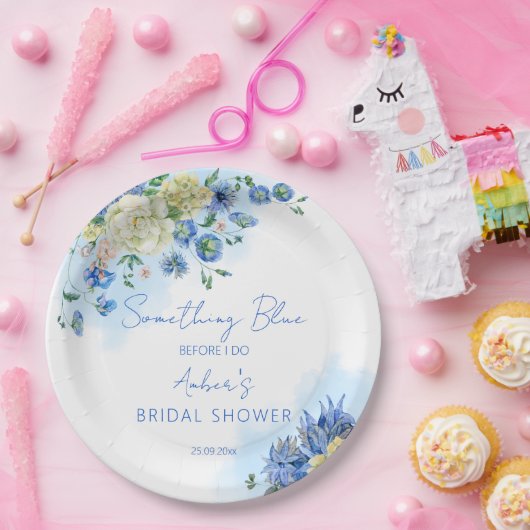 Iets blauw voordat ik vrijgezellenfeest floral doe papieren bordje (Feest)