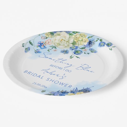 Iets blauw voordat ik vrijgezellenfeest floral doe papieren bordje (Gekanteld)