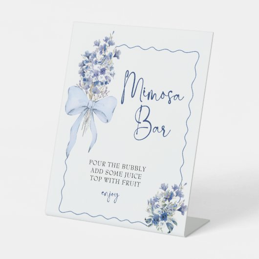 Iets blauw Vrijgezellenfeest Mimosa Bar Station Reclamebord Met Voetstuk (Voorkant)