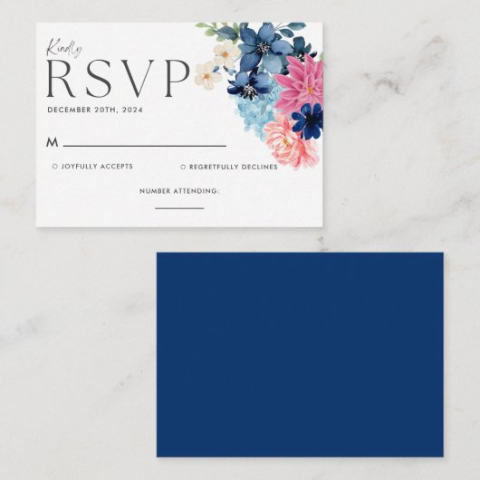 Iets blauw waterverf bloemen bruiloft Rsvp kaart (Voorkant / Achterkant)