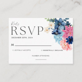 Iets blauw waterverf bloemen bruiloft Rsvp kaart