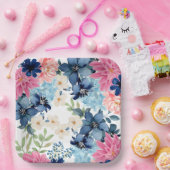 Iets blauw Waterverf Bloemen vrijgezellenfeest Papieren Bordje (Feest)