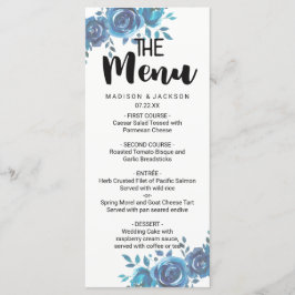 Iets blauw Waterverf bloemenbruiloft Menu