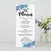 Iets blauw Waterverf bloemenbruiloft Menu (Staand voorkant)