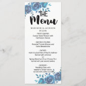 Iets blauw Waterverf bloemenbruiloft Menu (Voorkant)