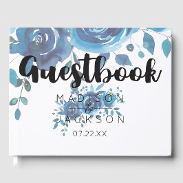 Iets blauw Waterverf bloemenbruiloft monogram Gastenboek