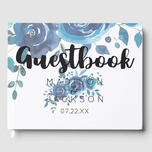 Iets blauw Waterverf bloemenbruiloft monogram Gastenboek (Voorkant)