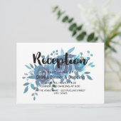 Iets blauw Waterverf bloemenbruiloft receptie Informatiekaartje (Staand voorkant)