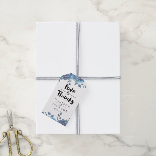 Iets Blauw Waterverf Bruiloft Liefde & Bedankt Cadeaulabel (Met Touw)